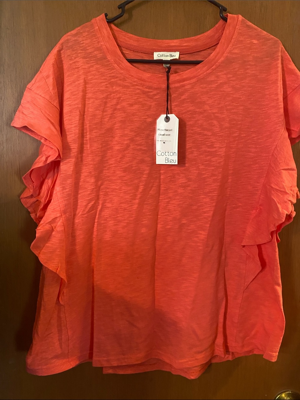 Cotton Bleu Coral Ruffle Sleeve Short-Sleeve Top